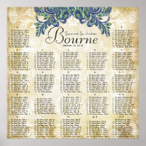 Paisley Peacock Colors Reception Seating Chart Print