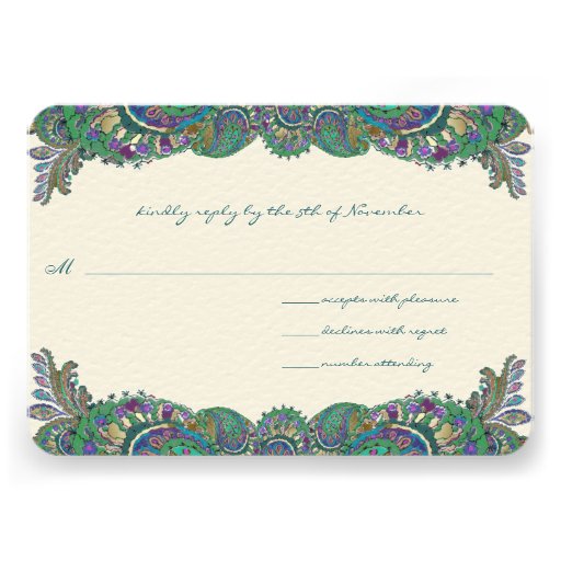 Paisley Peacock Colors Wedding Response Cards Custom Invitation