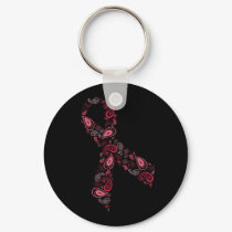 paisley pink ribbon keychain - black