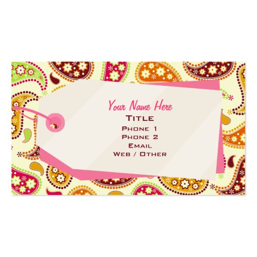 Paisley & Shopping Tag Retail Business Card (back side)
