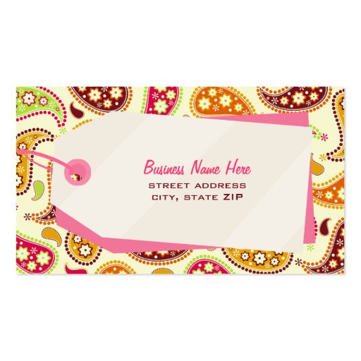 Paisley & Shopping Tag Retail Business Card (front side)