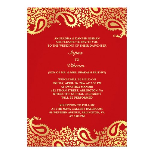 Paisleys Elegant Indian Wedding Flat Invitation (front side)