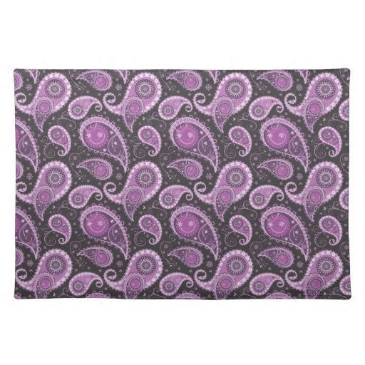 Paisleys Purple on Black Placemat Zazzle