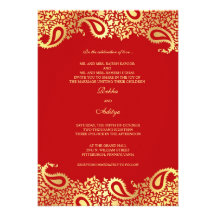 Paisleys Red Wedding Flat Invitation