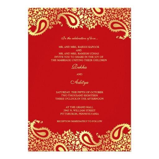 Paisleys Red Wedding Flat Invitation