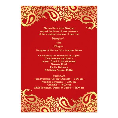 Paisleys Wedding with Programs Flat Invitation