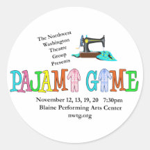 Pajama Game NWTG Round Stickers