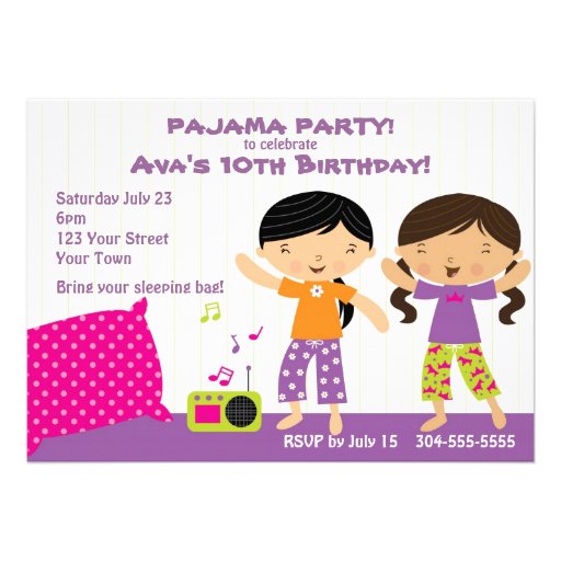 Pajama Party for Girls Personalized Invite (front side)