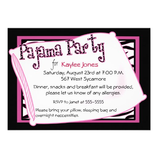 Pajama Party In Black and Pink Custom Invitation (front side)