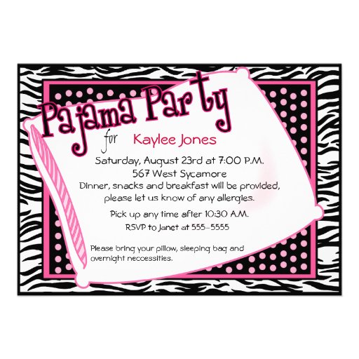 Pajama Party In Black and Pink Dots Personalized Invite (front side)