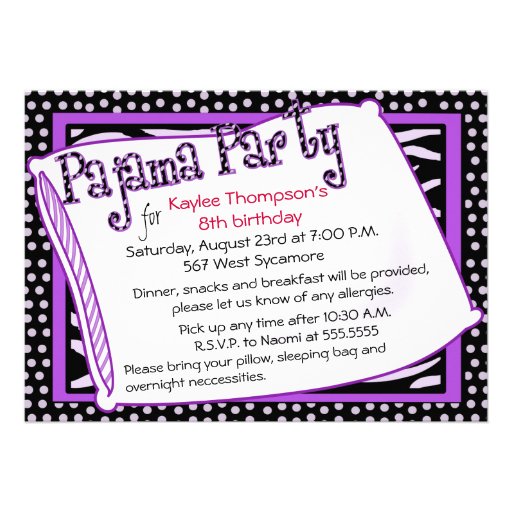 Pajama Party In Black and Purple Custom Invitation