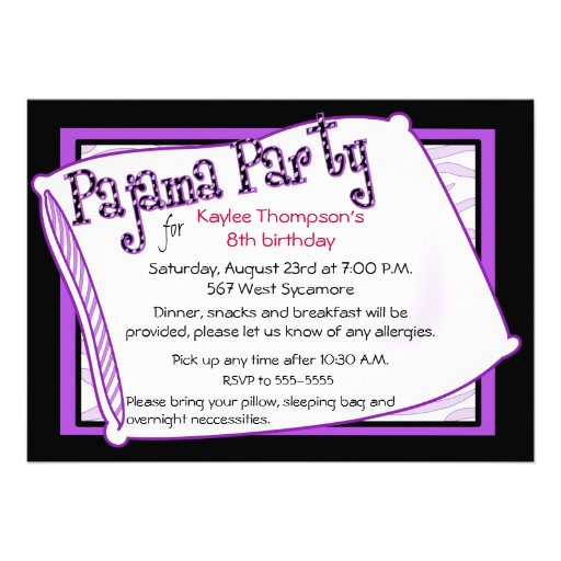 Pajama Party in Black and Purple Custom Announcement
