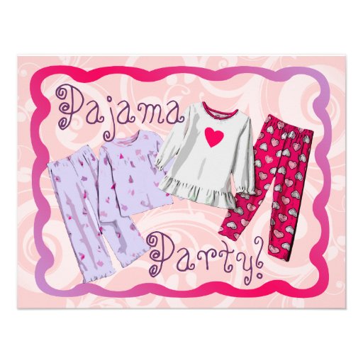Pajama Party Invitation, Pink and Purple PJ's (front side)