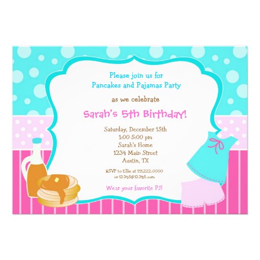 Pajamas and pancake Birthday invitations