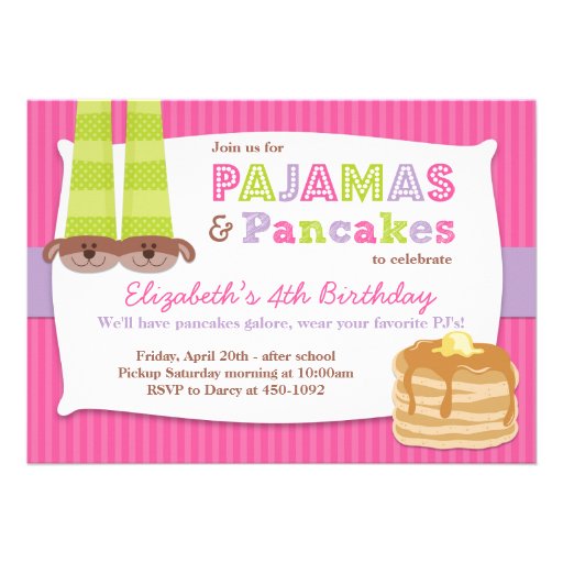 Pajamas and Pancakes Birthday Party Sleepover Card (front side)