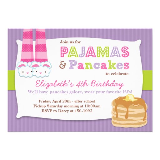 Pajamas and Pancakes Birthday Party Sleepover Personalized Announcements (front side)