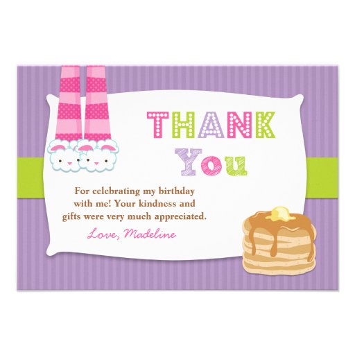 Pajamas and Pancakes Birthday Party Thank You Personalized Announcement (front side)