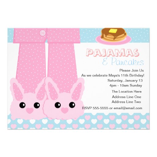 Pajamas & Pancakes Bunny Slippers Sleepover Personalized Invite