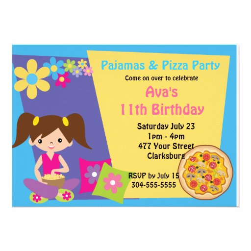 Pajamas & Pizza Party Personalized Invite (front side)