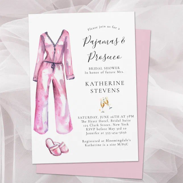 Pajamas Prosecco Pj Lingerie Party Bridal Shower Invitation Zazzle