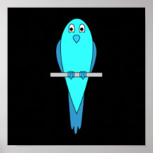 Pájaro azul lindo. Parakeet. Negro Posters