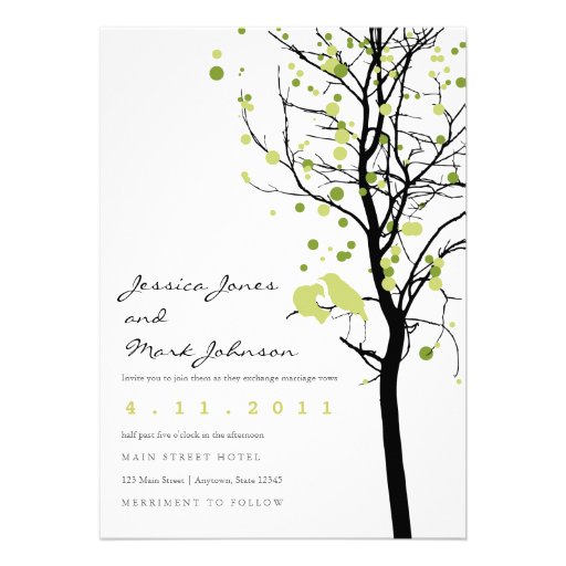 Pájaros del amor en árbol del lunar invitacion personalizada