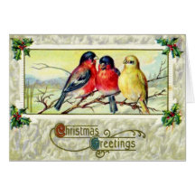 Pájaros y acebo tarjeta
