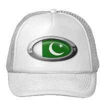 Pakistani Flag in Oval Steel Frame Trucker Hats