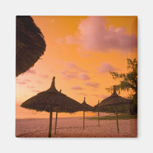 Palapa style beach huts at sunrise, Belle Mare 2 Fridge Magnets