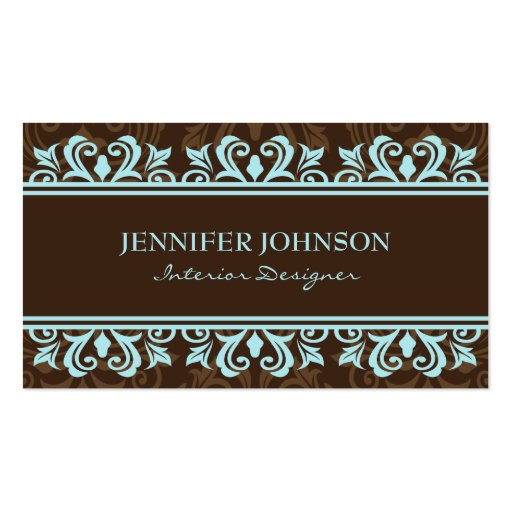 Pale blue and brown elegant damask profile cards business card template (front side)