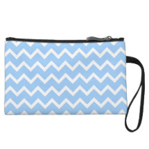 Pale Blue and White Zig zag Stripes. Wristlet Purse