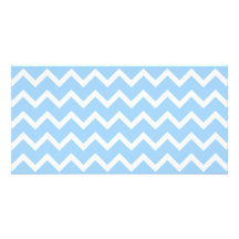 Pale Blue and White Zig zag Stripes. Customized Photo Card