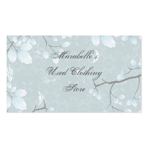 Pale Blue Green Leaves Gray Branches Business Card Templates