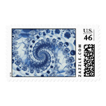 Pale Blue Spiral Shell Fractal Postage Stamp