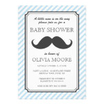 Pale blue stripes retro mustache bash baby shower invites
