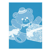 Pale Blue Teddy Bear for Boys Custom Invites