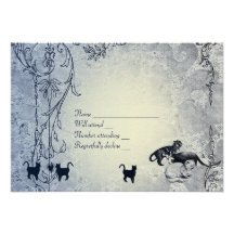Pale Blue Vintage Shabby Garden Cat RSVP with env Invitation