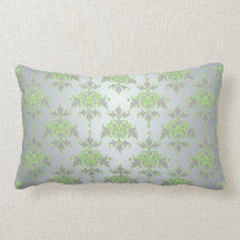 Pale Green and Silver White Damask Pattern Throw Pillows