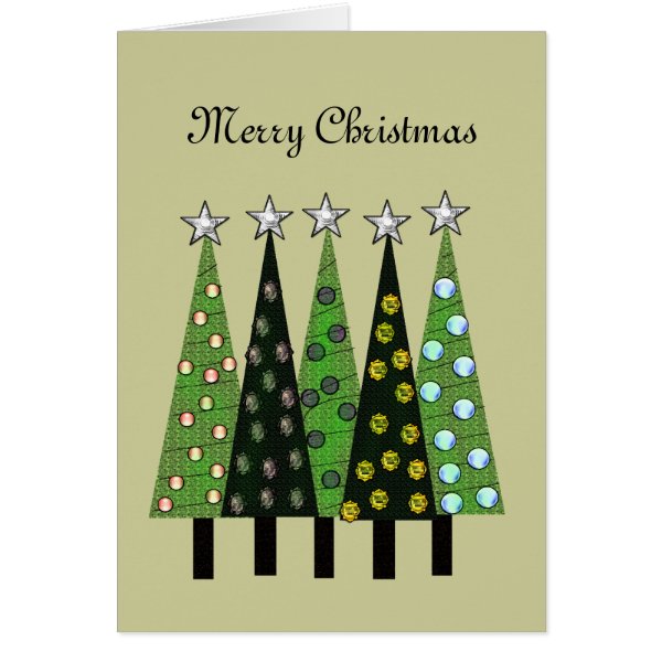 Pale Green Merry Christmas trees Card