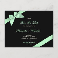 Pale Green Ribbon Wedding Save the Date 4 postcard