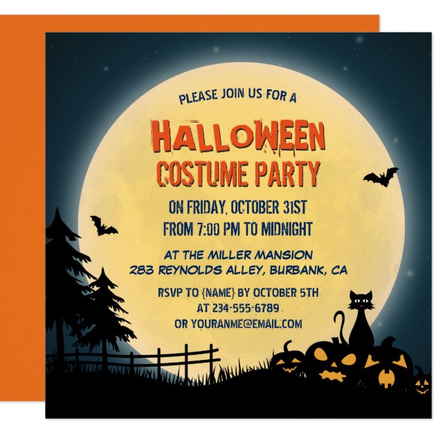 Pale Moonlight Spooky Night Sky Halloween Party Card (front side)
