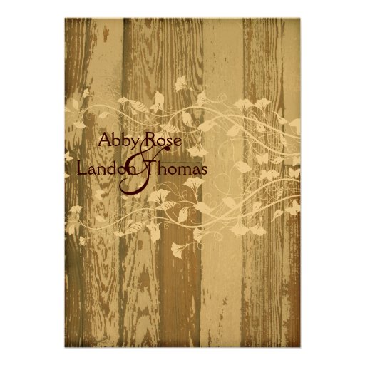 Pale Old Wood Look Wedding Invitation--Gold Tint