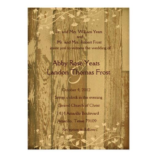 Pale Old Wood Look Wedding Invitation--Gold Tint