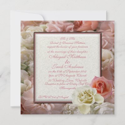 Pale Peach Pink And Cream White Rose Wedding Custom Invite by