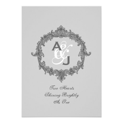 Pale Pebble and Gray Frame Monogram Wedding V7 Custom Announcement