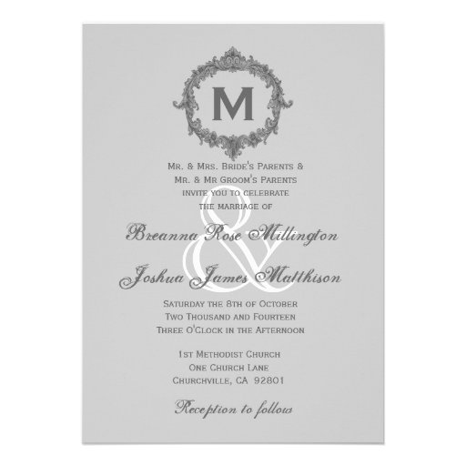 Pale Pebble and Gray Frame Monogram Wedding V7 Custom Announcement