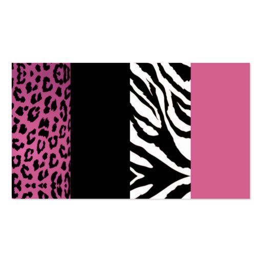 Pale Pink and Black Animal Print Zebra and Leopard Business Card Template (back side)