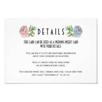 Pale pink and blue wedding details insert card