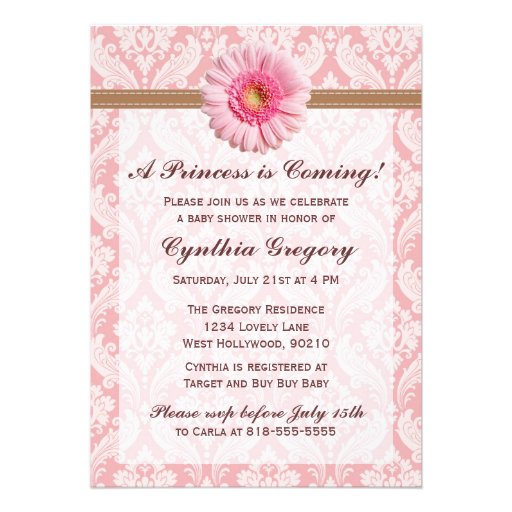 Pale Pink and Brown Daisy Baby Shower Invitation