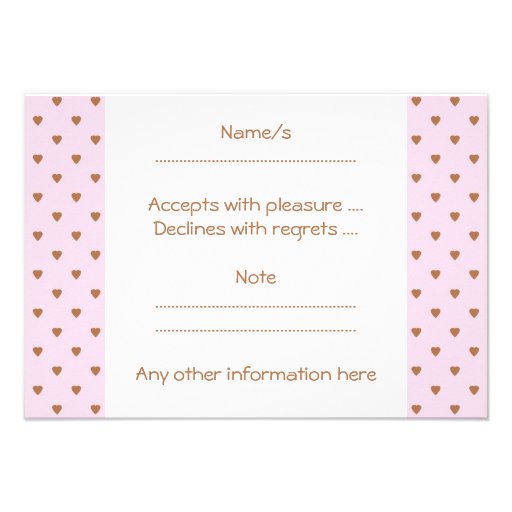 Pale pink and brown heart pattern. personalized invitation